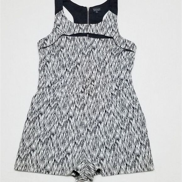 TOPSHOP Black White Abstract Cut-Out Stretchy Racerback Romper 12 - Picture 1 of 8